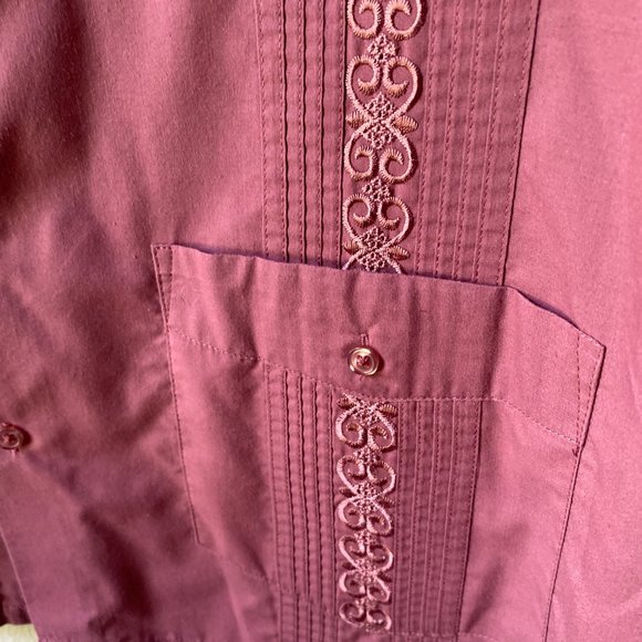 TropiCool  Embroidered Dark Mauve/Pink Cuban Cigar Button SS Top Shirt size 2XL - Picture 5 of 8